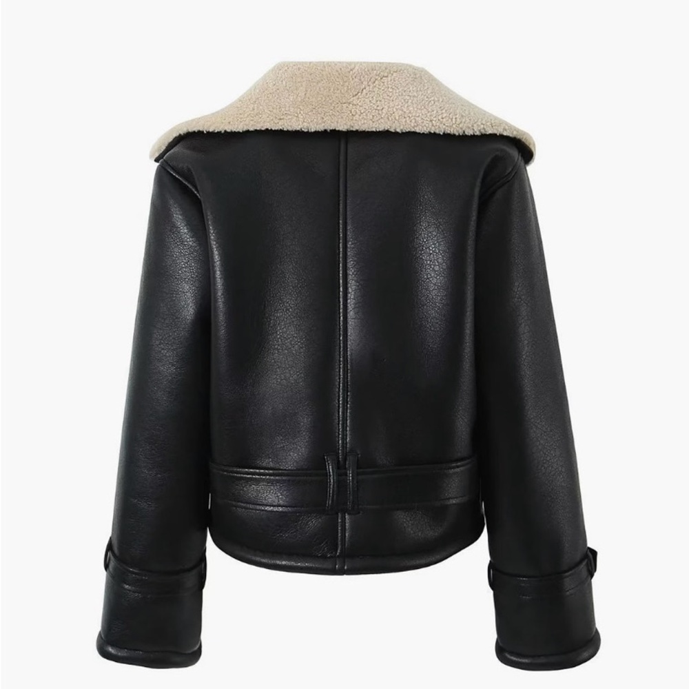 Commense Too Blessed Sherpa Lined Shearling Faux Leather Flight Jacket - Picture 6 of 7